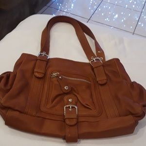 James Drake brown leather satchel.